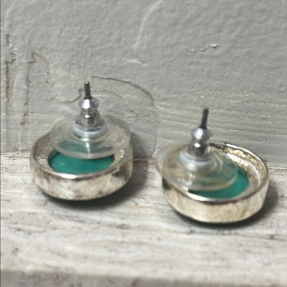 Silver and Green Stud Earrings - Picture 3 of 4